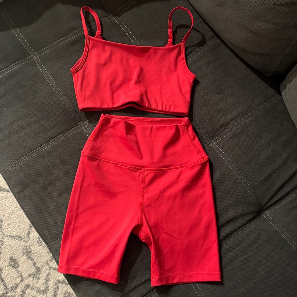 Splits59 Ava Biker Shorts & Maya Bra in Crimson